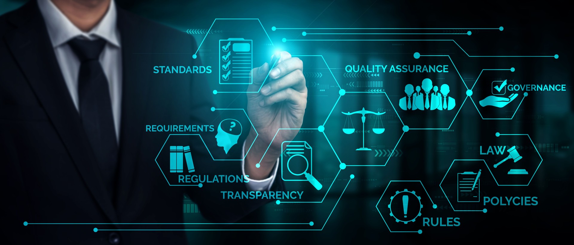 Compliance rule law and regulation graphic interface for business quality policy